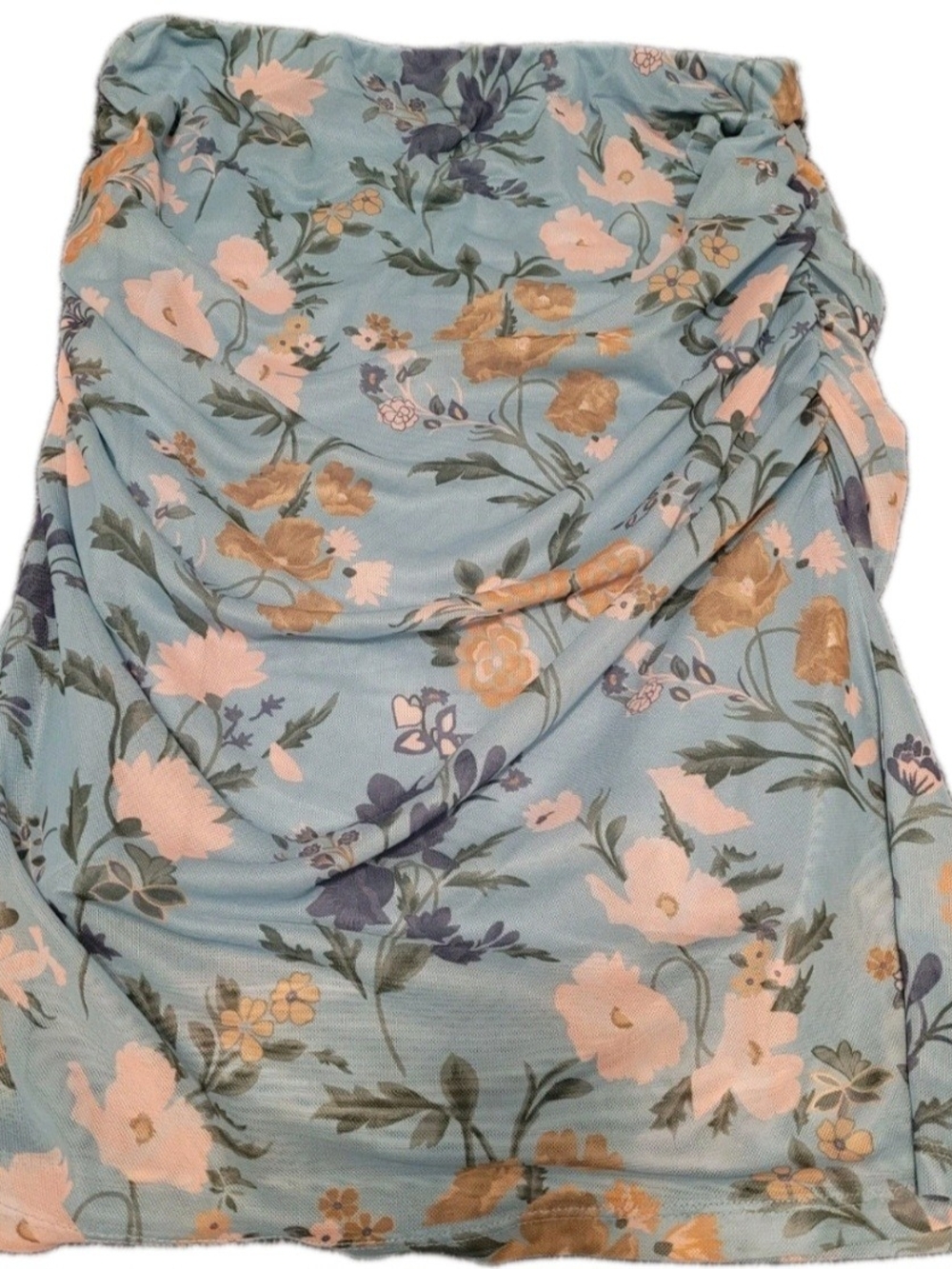 Anthropologie Women’s Small Dusty Blue Floral Mesh Ruched Strapless Tube Top